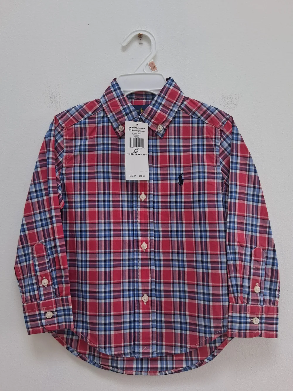 Ralph Lauren Boys' Red Blue White Plaid Button-Up Shirt Size 2/2T Preppy Casual